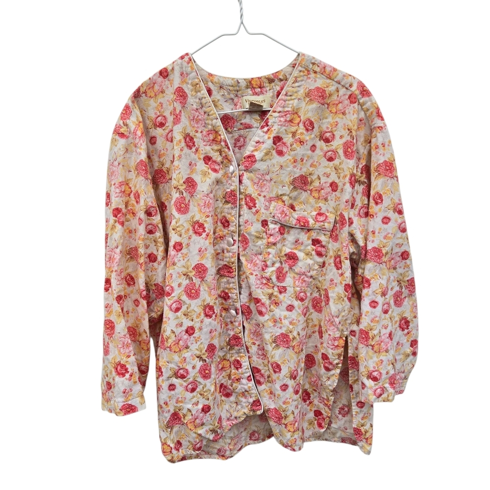 Victorias Secret Vintage Pajama Top Medium Cotton Pink Floral Cottage Gold Label